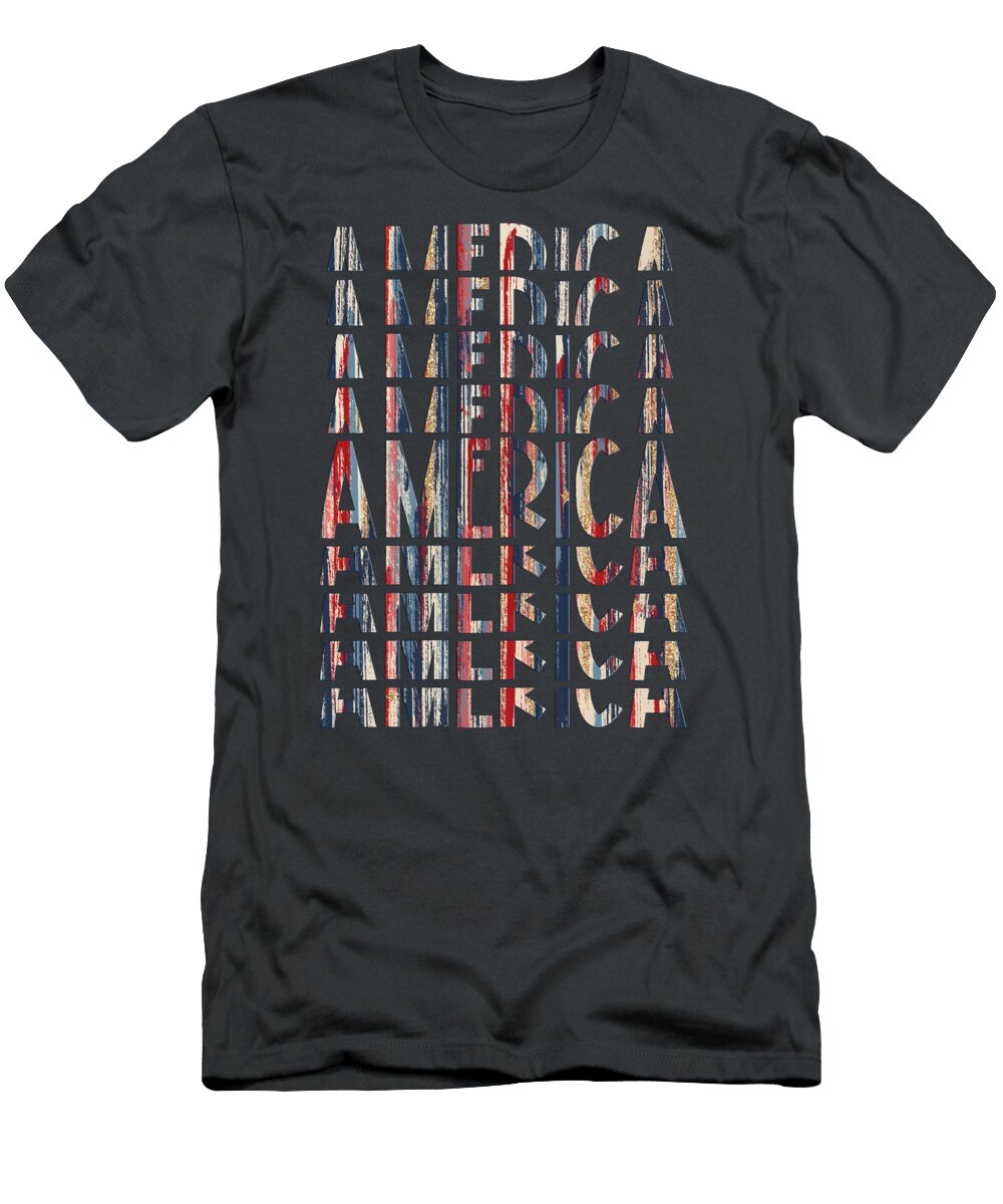 America Stacked Vintage Wood Patriotic Wall Art Oussama El Boubakraoui T-Shirt