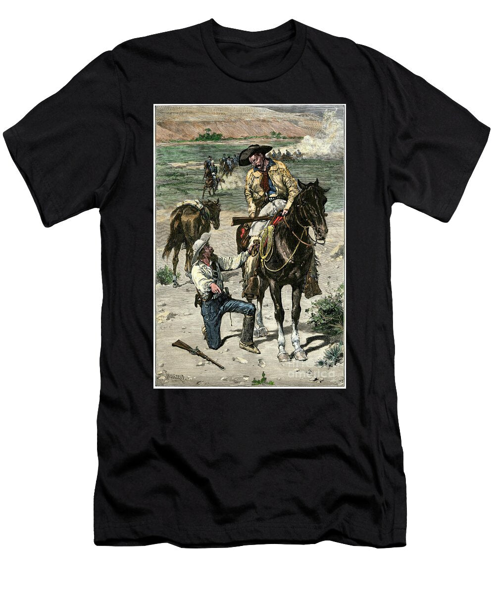 American Cavalry Scouts Following the Trail of Indian Warriors in the Western Frontier Territories American School T-Shirt
