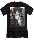 American Daily Life the Final Touch a Mother Looks At Her Daughter Wearing Her Wedding Dress Around 1850 Engraving in Colour From 19th Century Illustration American School T-Shirt