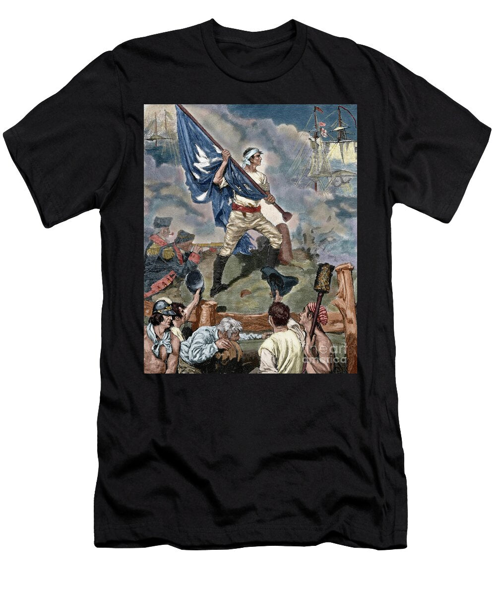 American Revolutionary War 1775 1783 William Jasper C1750 1779 Raises the Fort Moultrie Flag on a Temporary Staff During the Battle of Sullivans Island Howard Pyle T-Shirt
