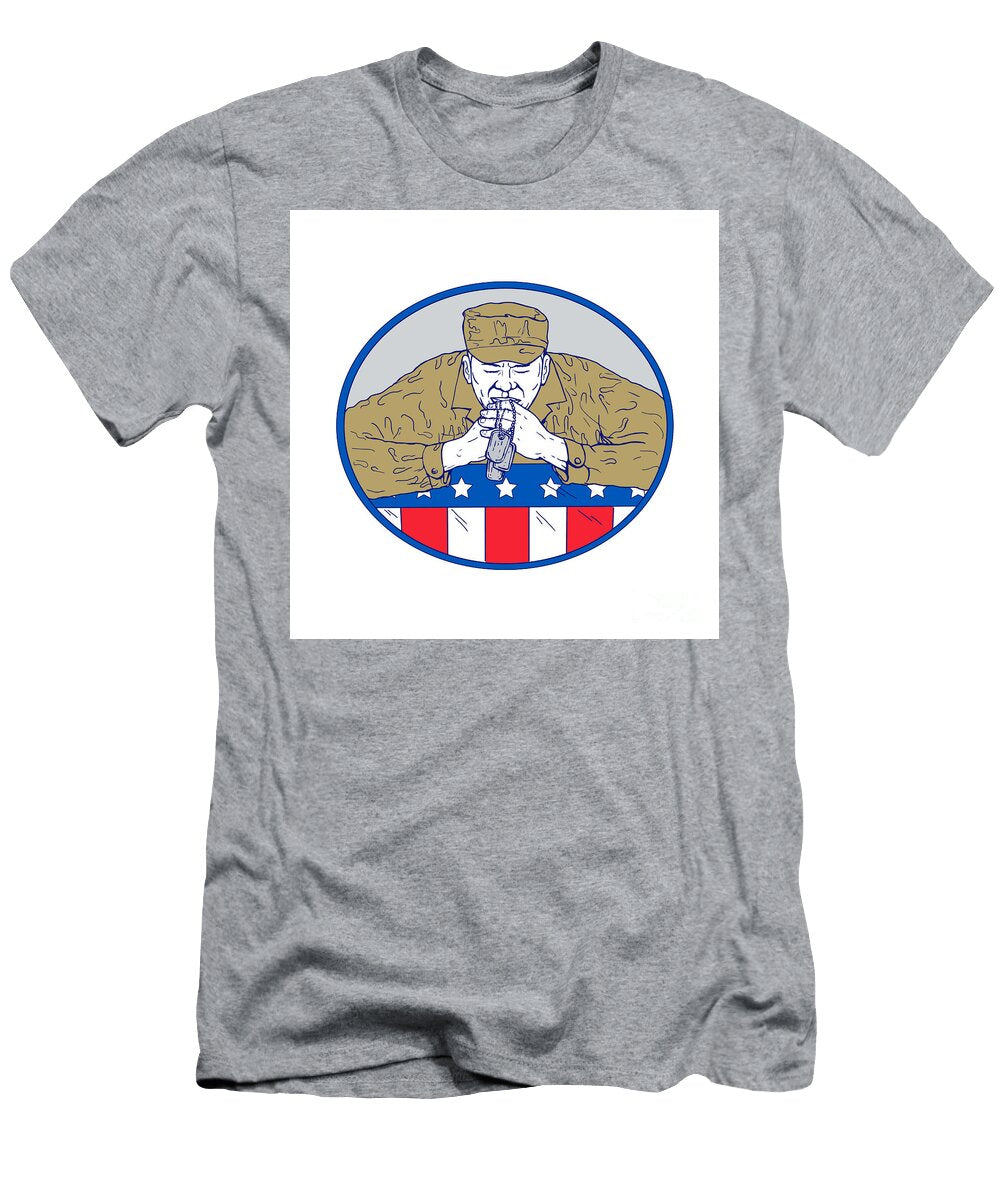 American Soldier Praying Drawing Color Aloysius Patrimonio T-Shirt