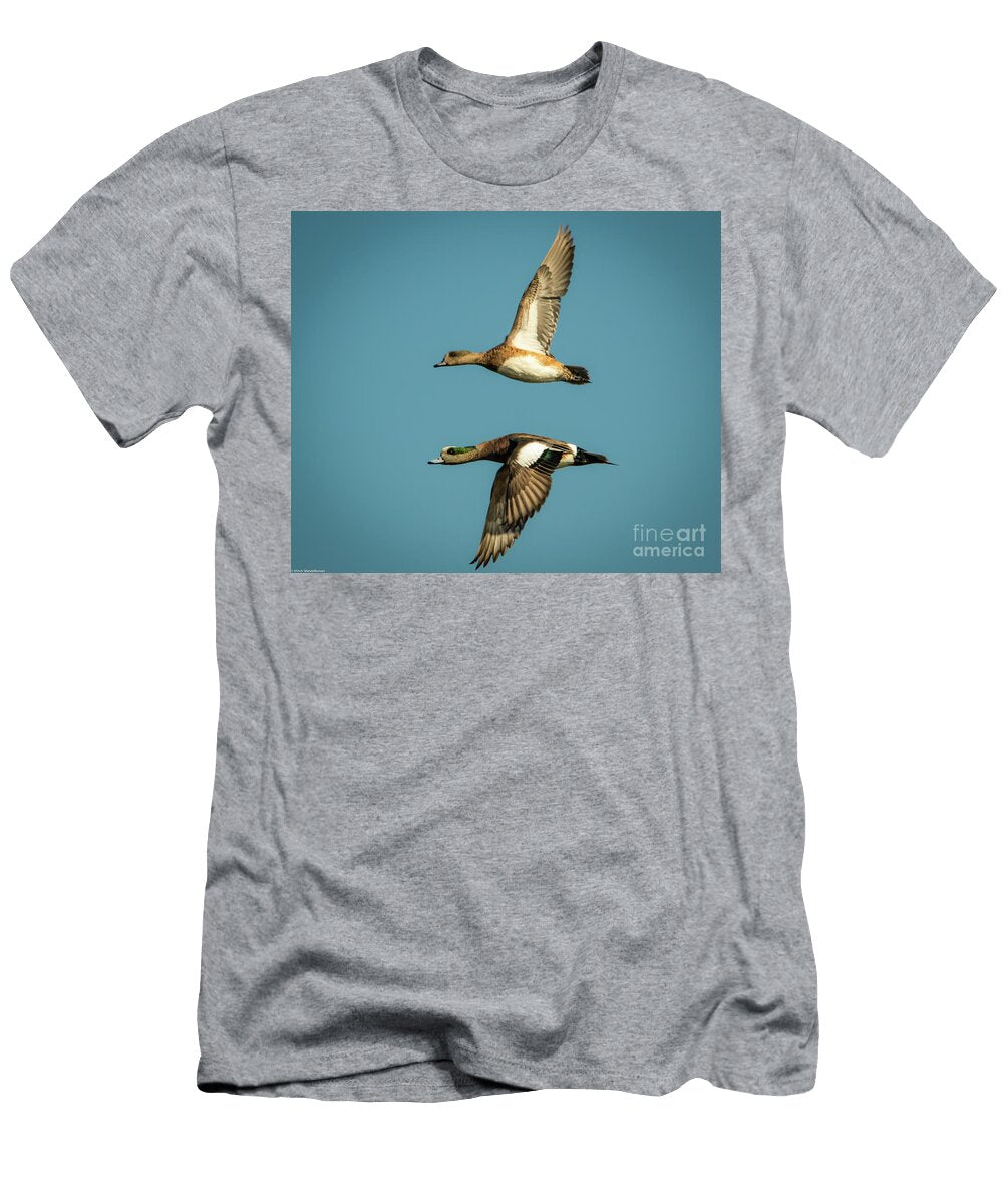 American Wigeon Pair in Flight Mitch Shindelbower T-Shirt