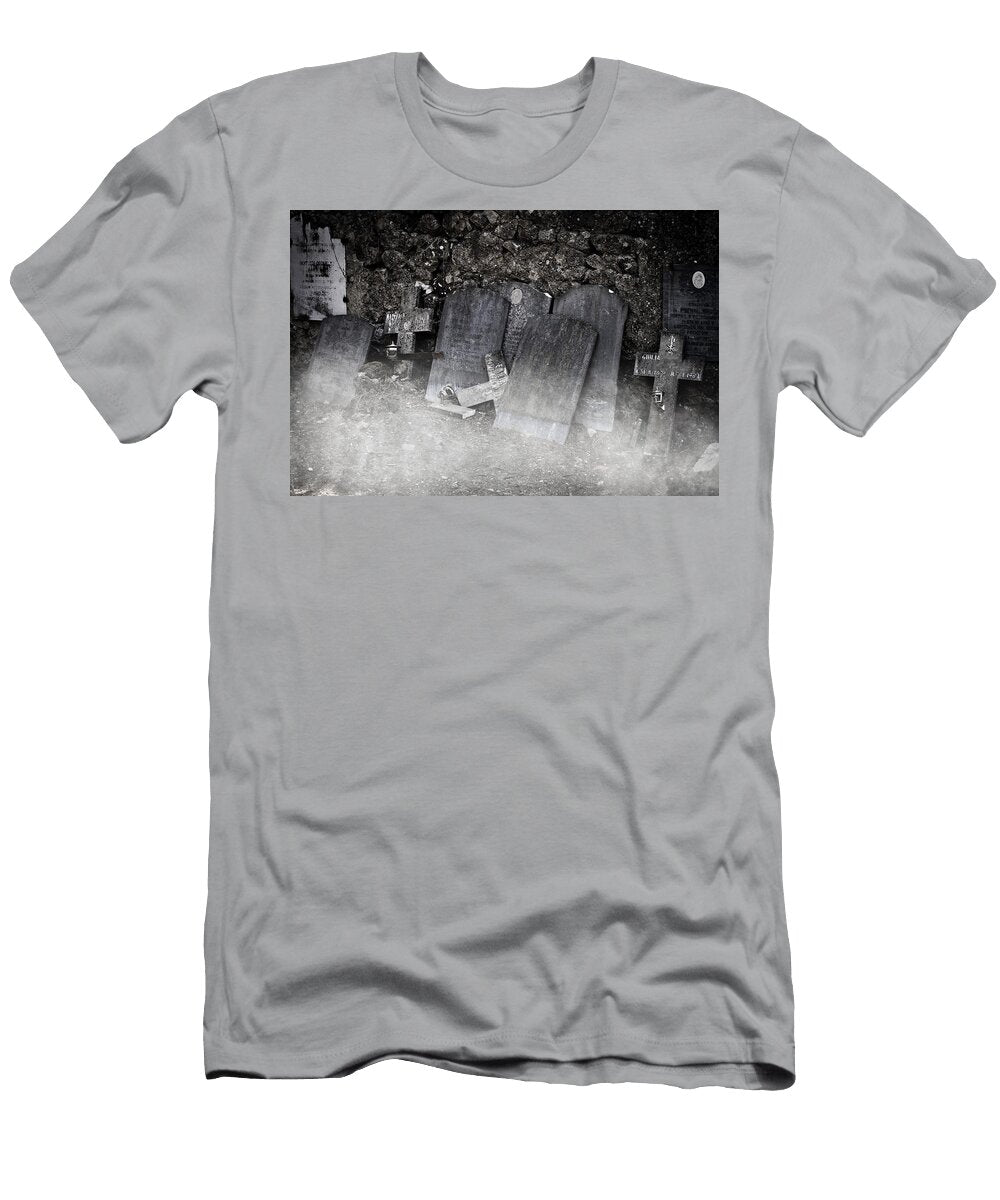 An Old Cemetery with Grave Stones and Fog Joana Kruse T-Shirt