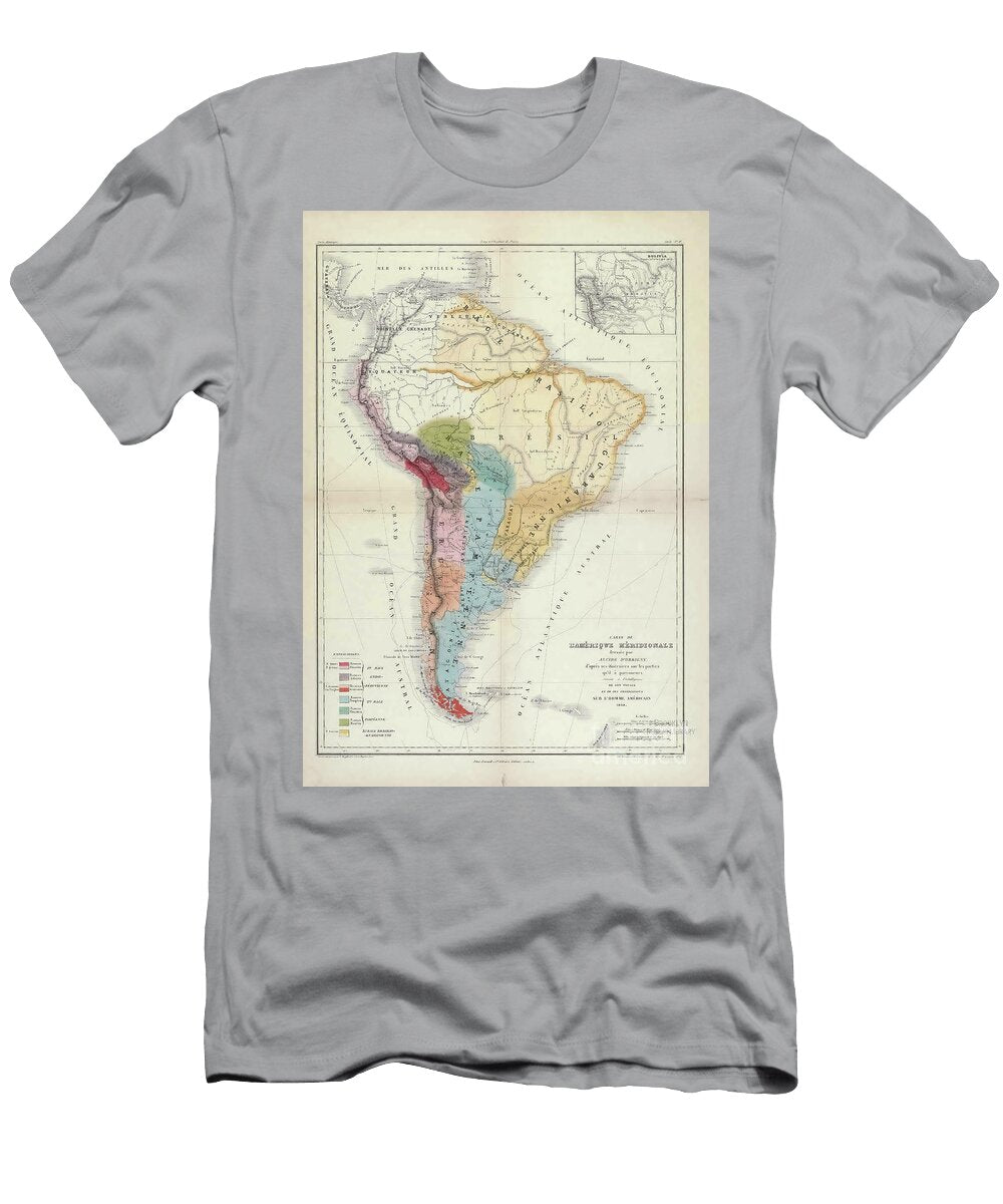 Ancient 19th Century Map of South America A1 Historic Illustrations T-Shirt