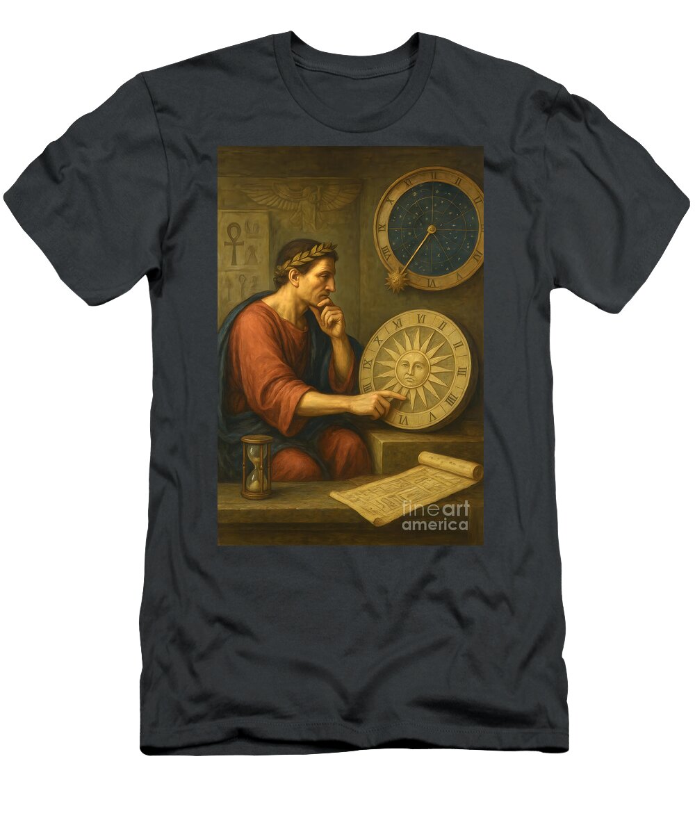 Ancient Calendars the Scholar of Time Man Contemplating Astrological Tools Sapiens Verbum T-Shirt
