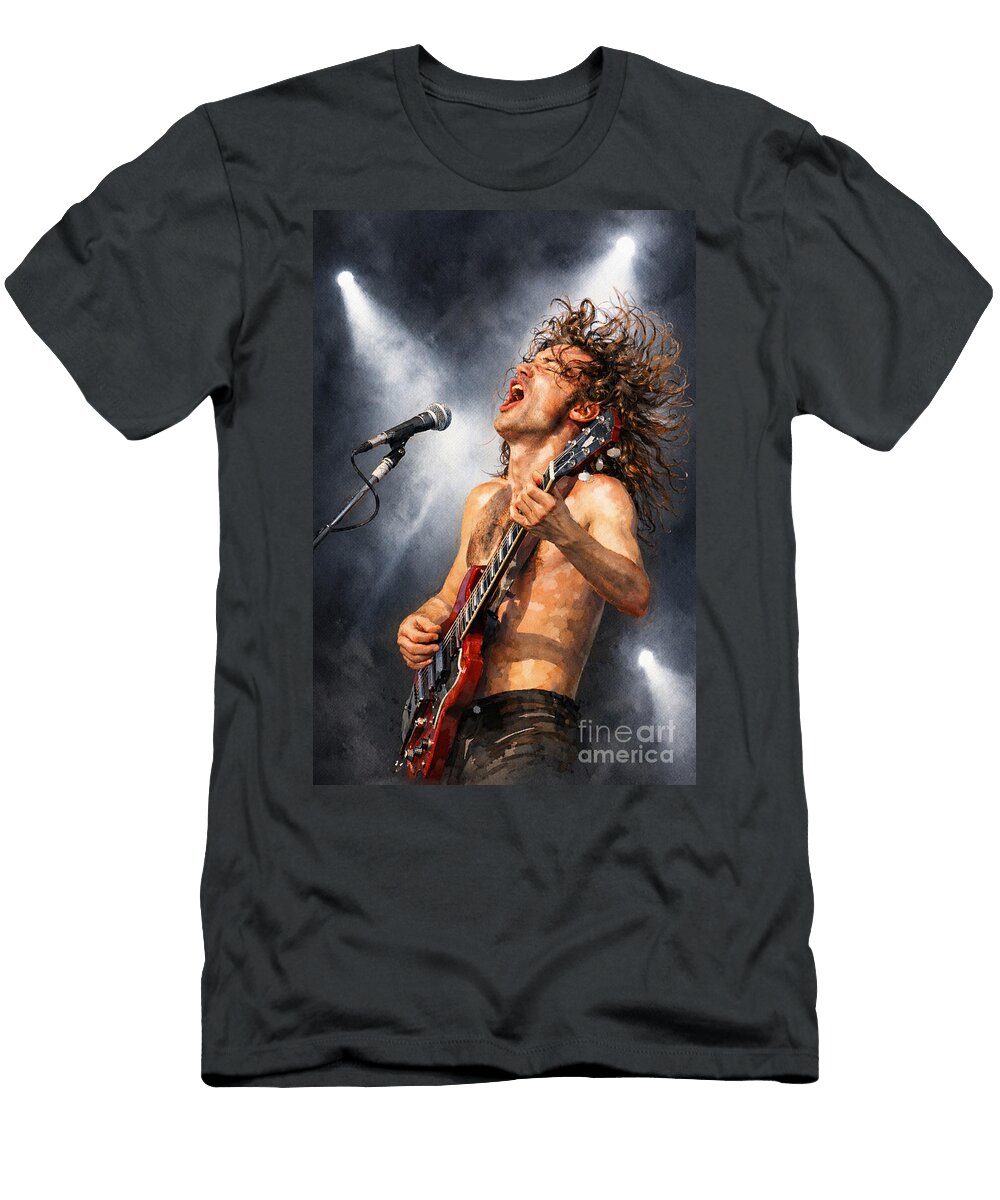 Angus Young ACDC Watercolour Portrait Rock Guitarist Music Art Print Canvas Wall Art Dcg Art T-Shirt