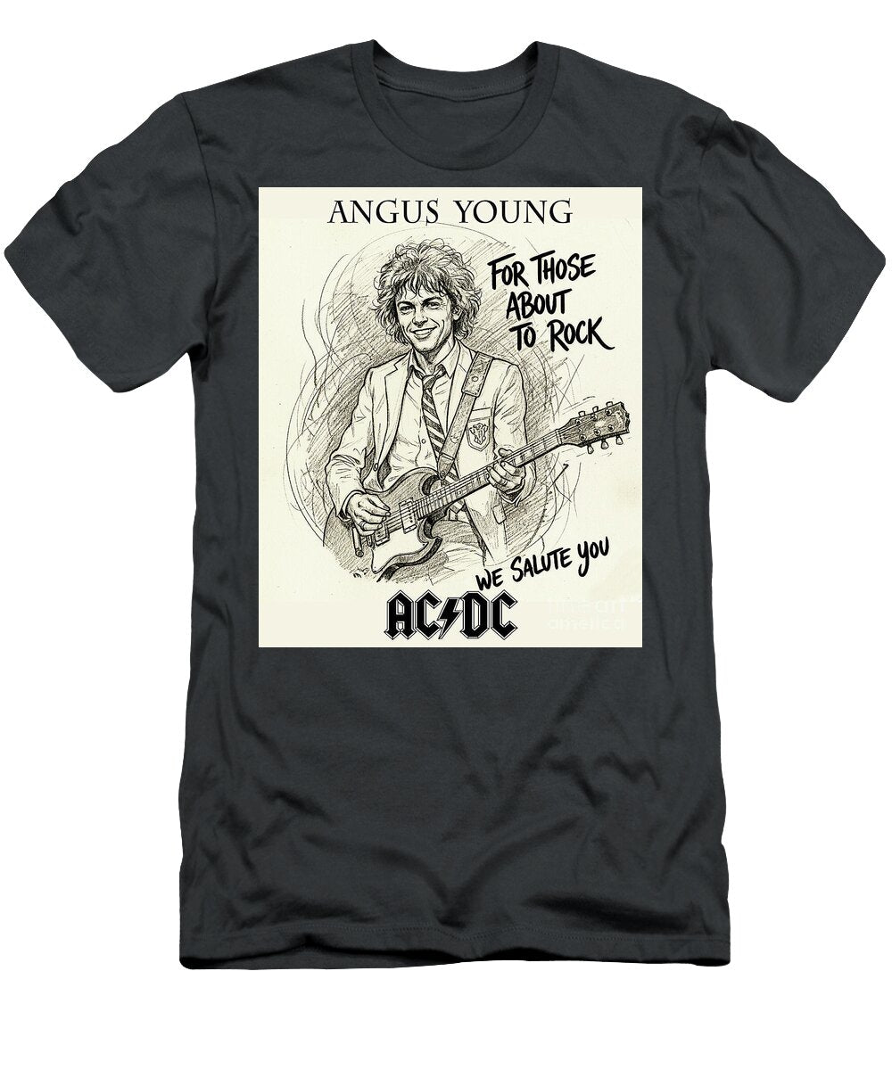 Angus Young Portrait with Lyrics for Those About to Rock Scott Mendell T-Shirt