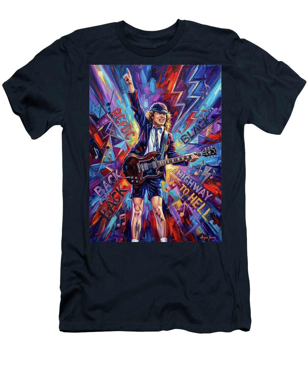 Angus Young Rocking Out Abstract Portrait Art of Music Icons Iconic Musicians Legend Painting Sampadart Gallery T-Shirt