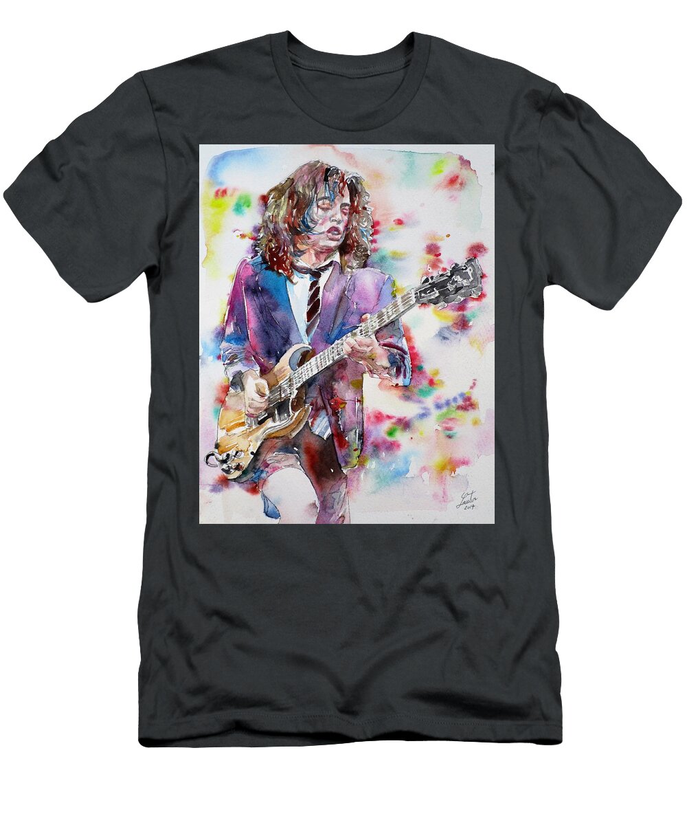 Angus Young Watercolor Portrait Fabrizio Cassetta T-Shirt