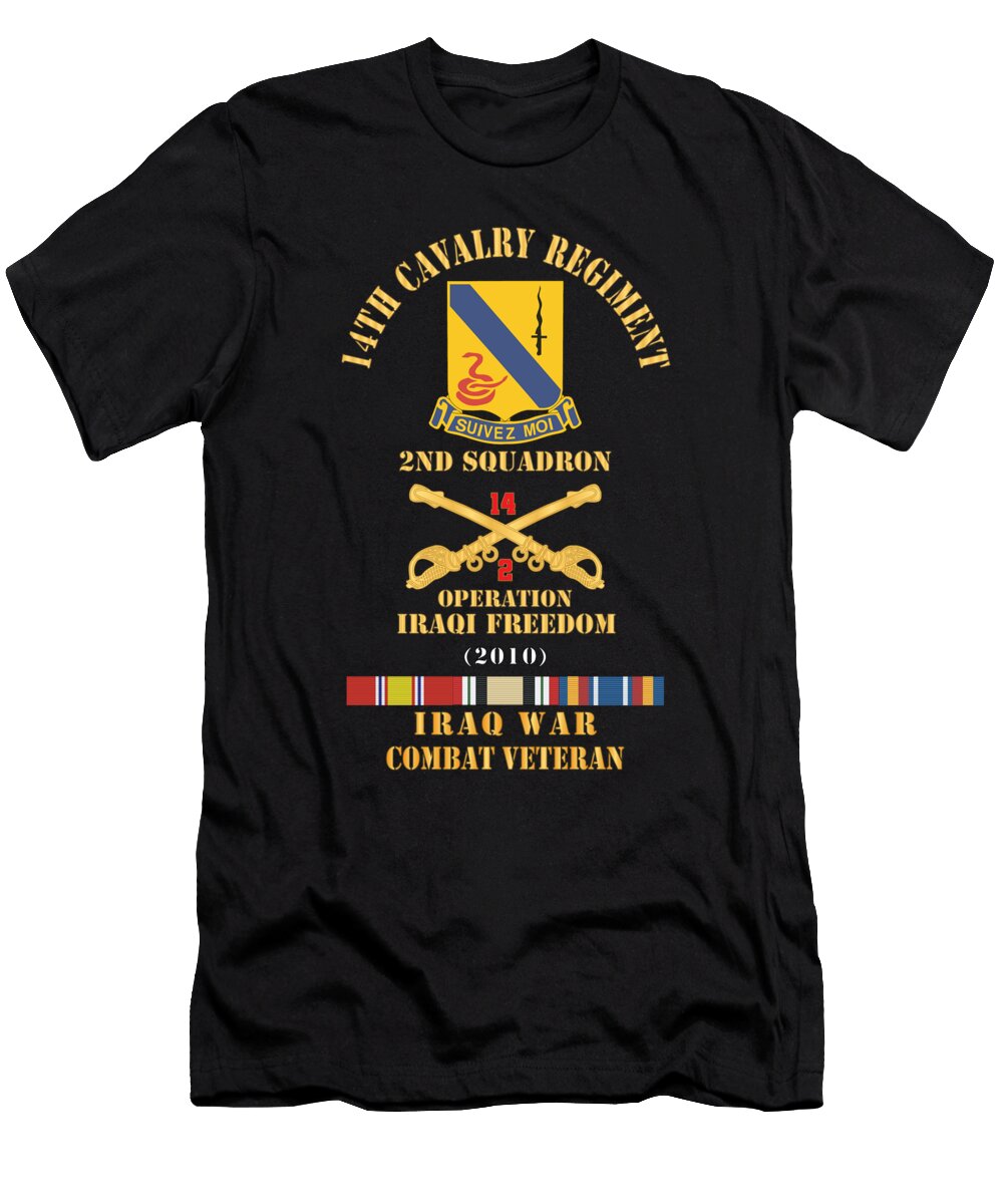 Army 14th Cavalry Regiment W Cav Br 2nd Squadron Oif 2010 Red Txt Cbt Vet W Iraq Svc X 300 Tom Adkins T-Shirt