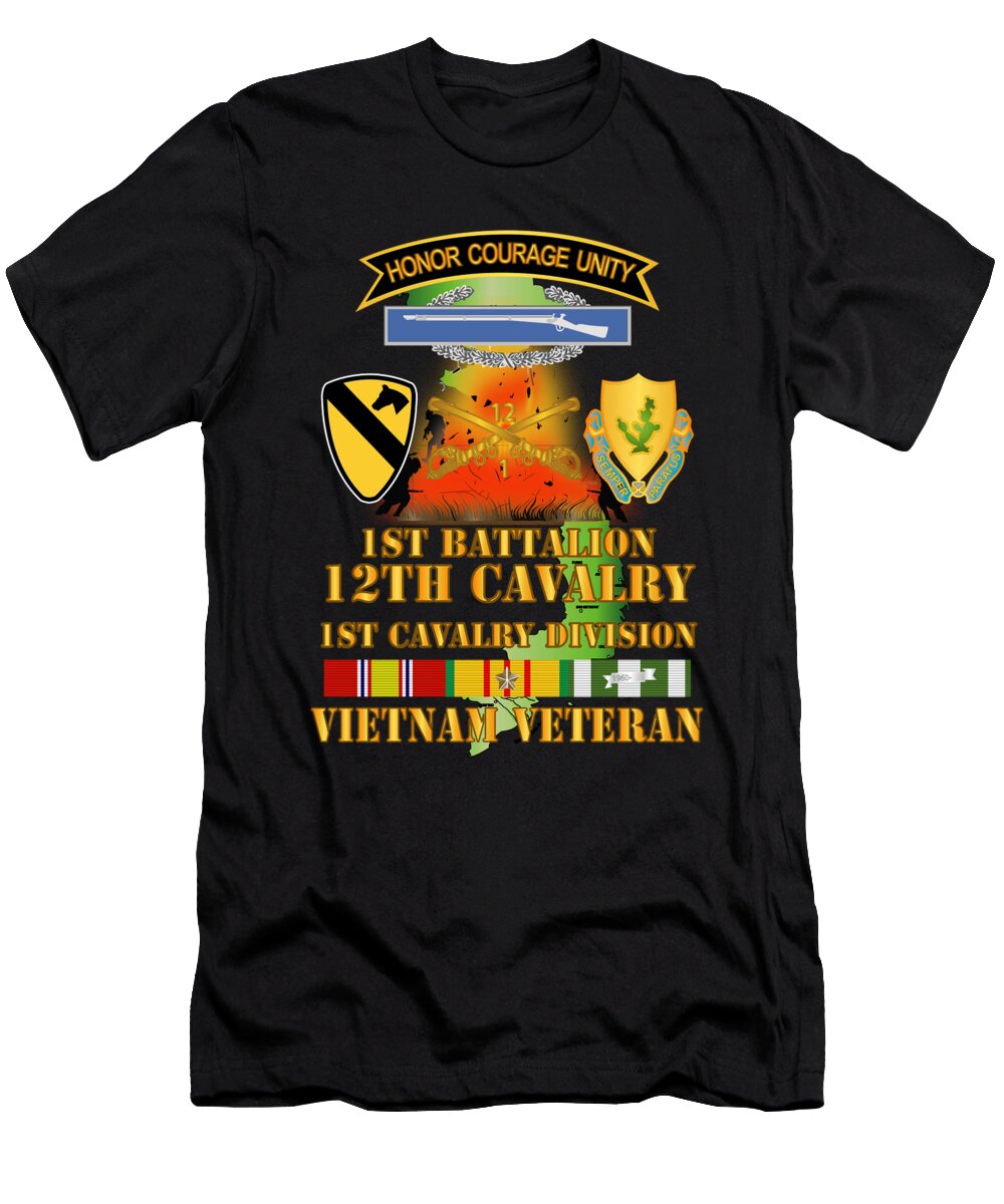 Army 1st Battalion 12th Cav Ssi Dui Map Vn Svc X 300 Tom Adkins T-Shirt