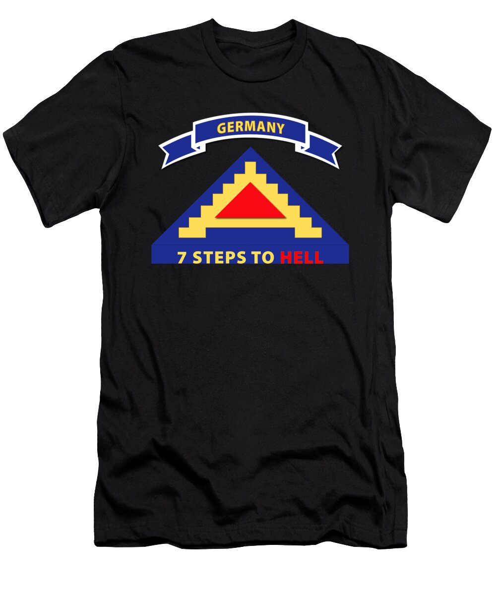 Army 7th United States Army W 7 Steps Hell W Scroll Tom Adkins T-Shirt