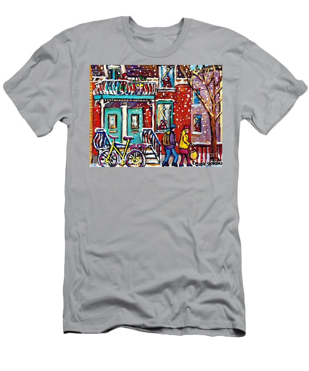 Art of Urban Montreal Snowy Street Canadian Winter Scene Painting Carole Spandau Carole Spandau T-Shirt