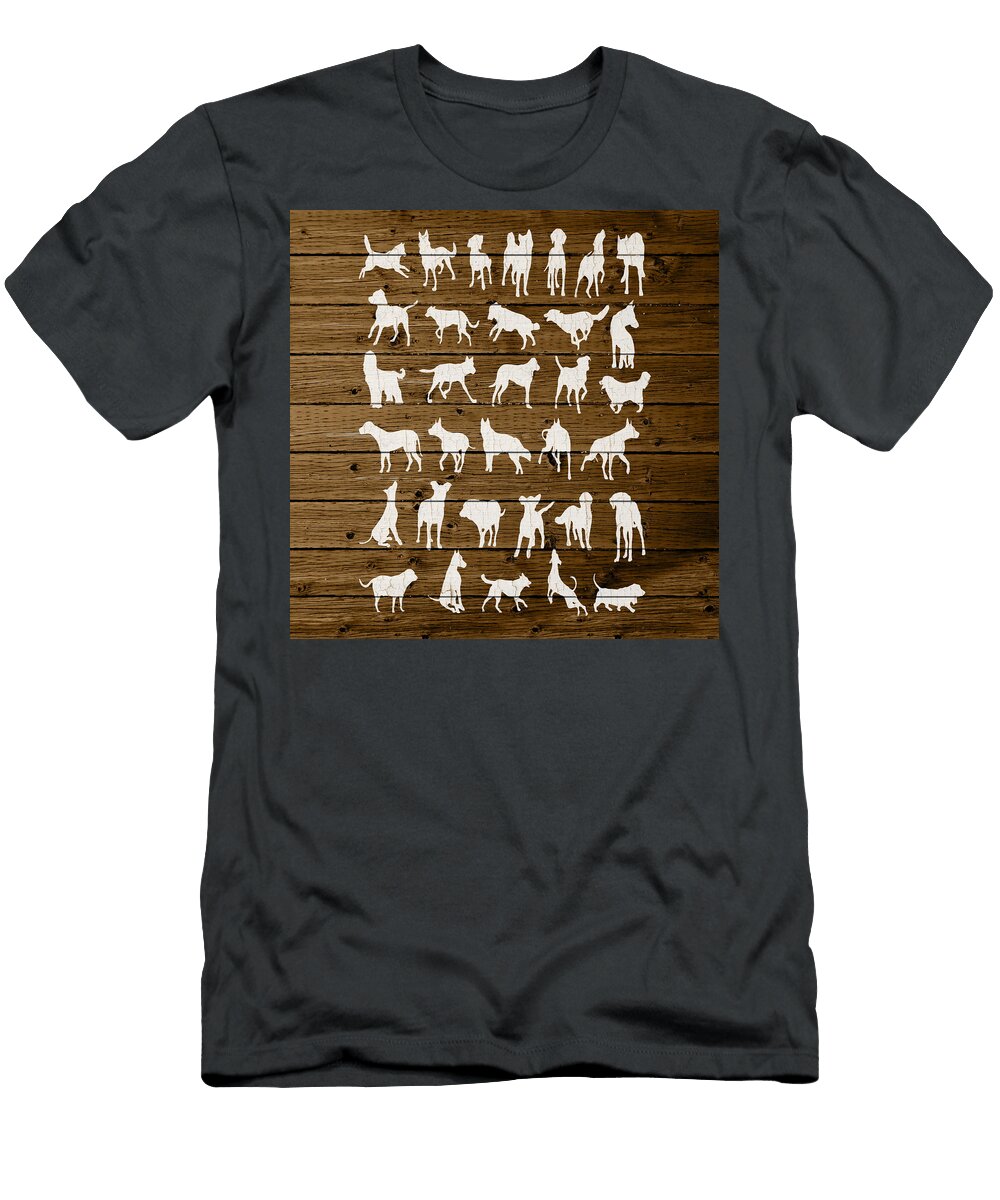 Assorted Dog Species Outline White Distressed Paint on Reclaimed Wood Planks Design Turnpike T-Shirt