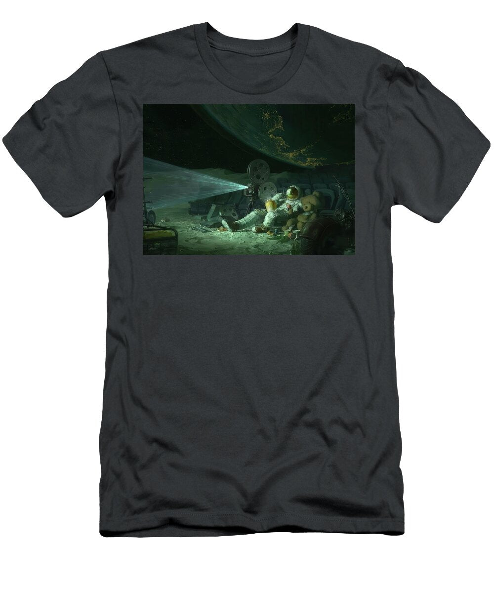 Astronaut Enjoys a Movie on the Moon Astronaut Wacthing Tv Travel Poster Art Print T-Shirt