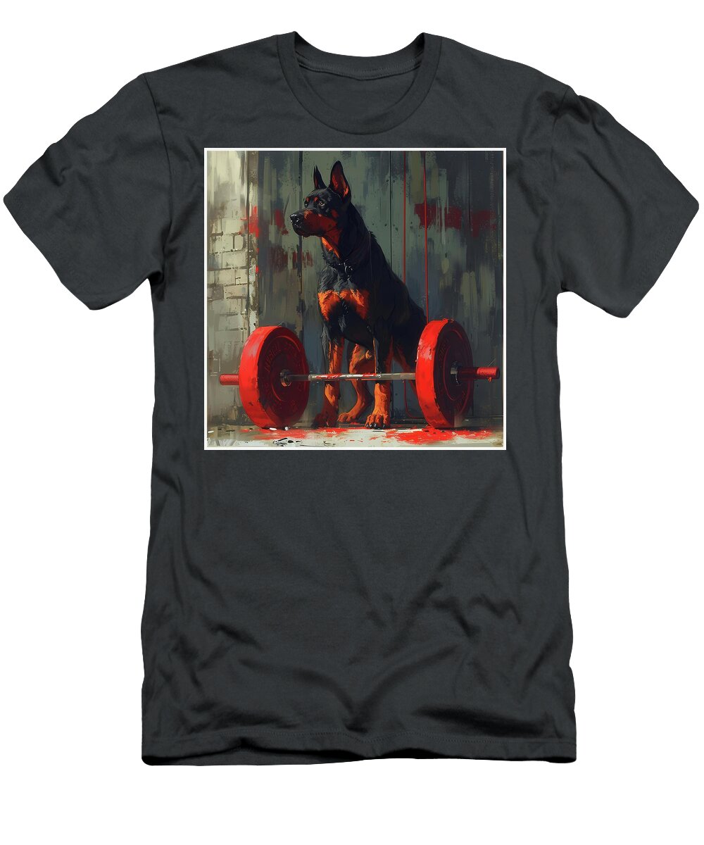 Athlete Dog in the Gym Motivational Fitness Art Alan Reid T-Shirt