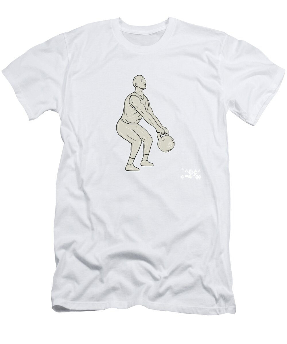Athlete Fitness Squatting Kettlebell Drawing Aloysius Patrimonio T-Shirt
