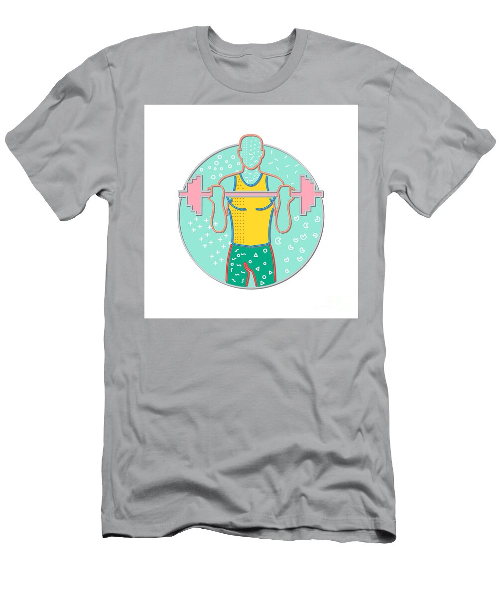 Athlete Lifting Barbell Front Circle Memphis Style Aloysius Patrimonio T-Shirt