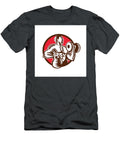 Athlete Lifting Kettlebell Dumbbell Circle Woodcut Aloysius Patrimonio T-Shirt