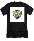 Athlete Lifting Kettlebell Dumbbell Crest Woodcut Aloysius Patrimonio T-Shirt