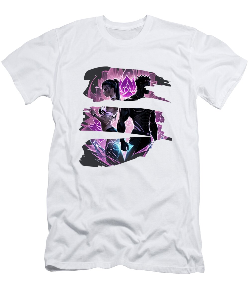 Athletic Duo in Fitness Stance with Spiritual Lotus Symbol Genxarts T-Shirt