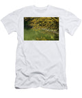Autumnal Riverbank Golden Maple Tree Leaning Overwater Georgia Mizuleva T-Shirt
