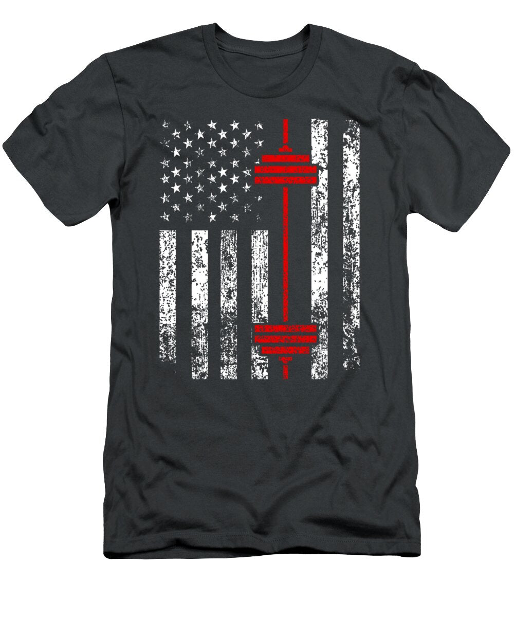Barbell with American Flag Weight Lifting Cosime Kaire T-Shirt