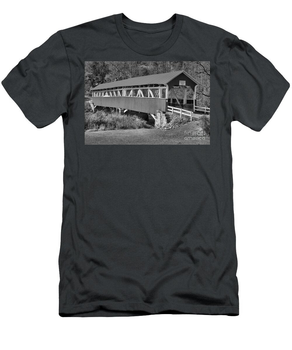 Barronvale Covered Bridge Autumn Landscape Black and White Adam Jewell T-Shirt