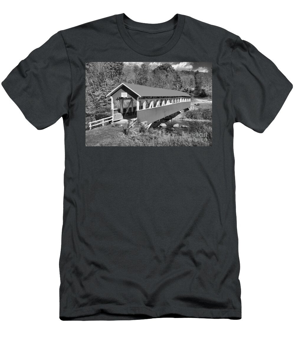Barronvale Covered Bridge Fall Landscape Black and White Adam Jewell T-Shirt