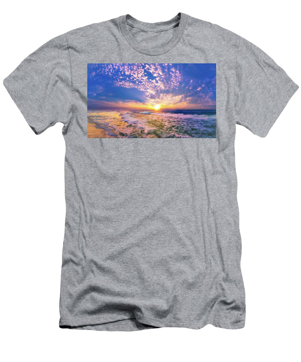Beautiful Swirling White Clouds Blue Yellow Sunset Eszra Tanner T-Shirt