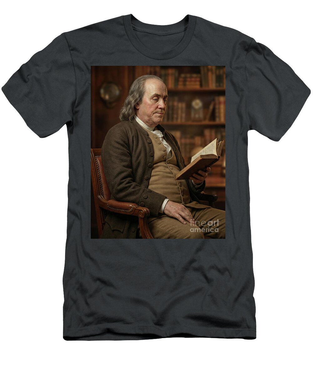 Benjamin Franklin the Scholar Founding Father Reading Portrait Gianpiero Lauretta T-Shirt