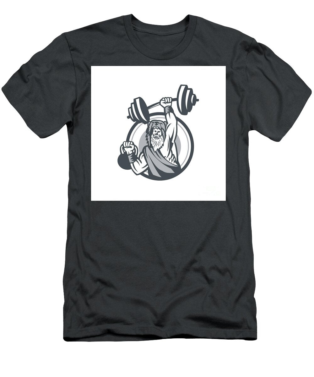Berserker Lifting Barbell Kettlebell Circle Retro Aloysius Patrimonio T-Shirt