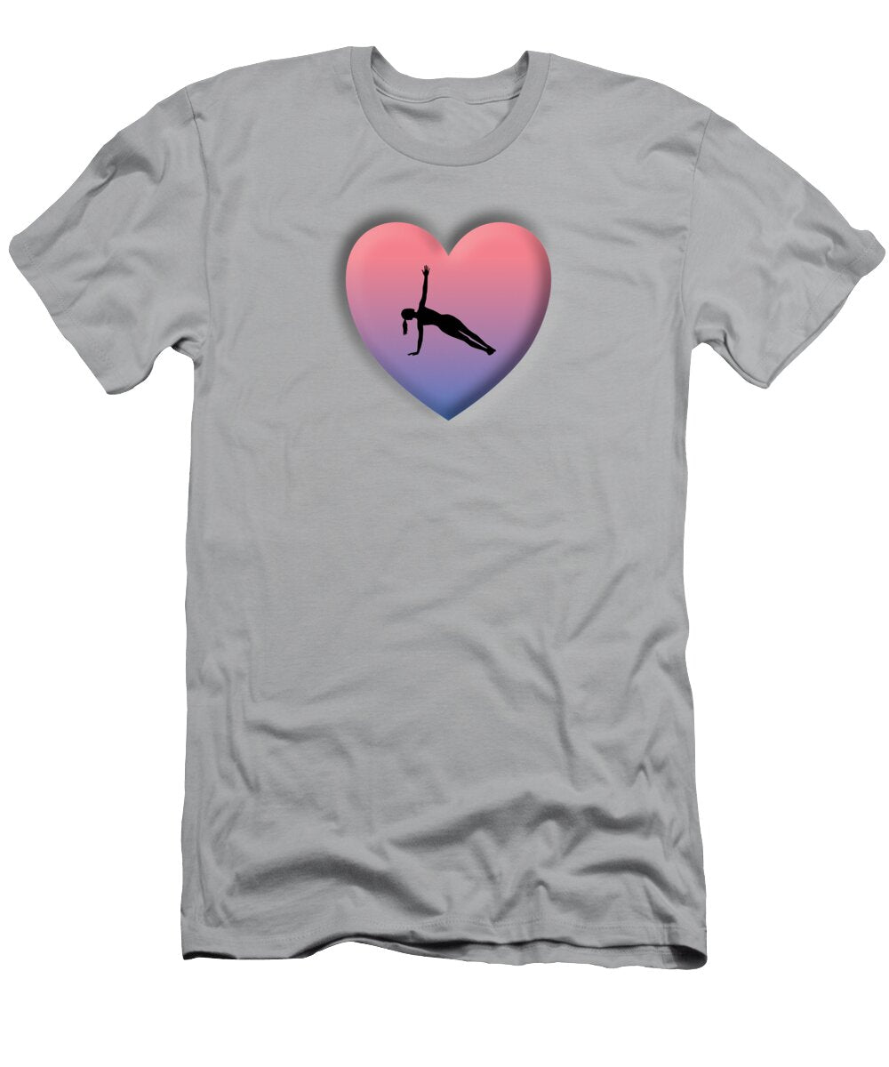 Bevelled 3d Heart Shape with Yoga Girl in a Side Plank Posture Barefoot Bodeez Art T-Shirt