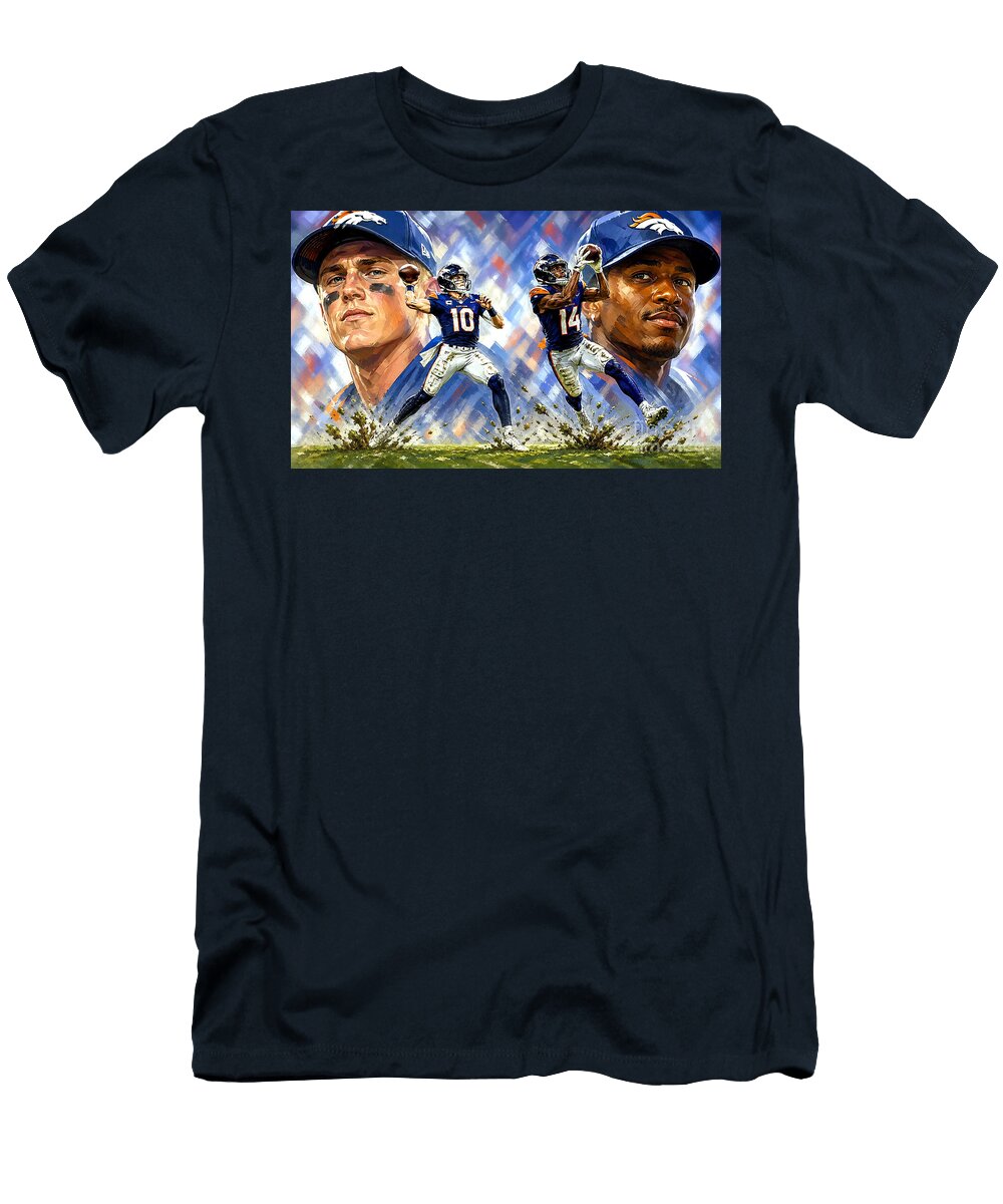 Bo Nix 10 and Courtland Sutton 14 of the Denver Broncos 300 Robert Williams T-Shirt