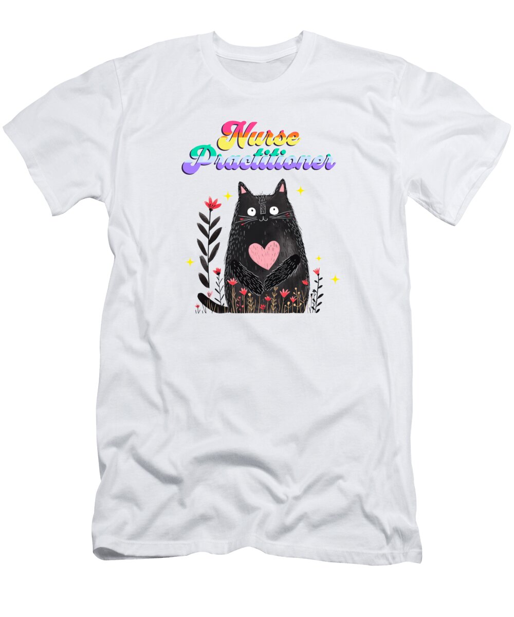 Boho Nurse Practitioner Floral Black Cat Peter Ogden Gallery T-Shirt