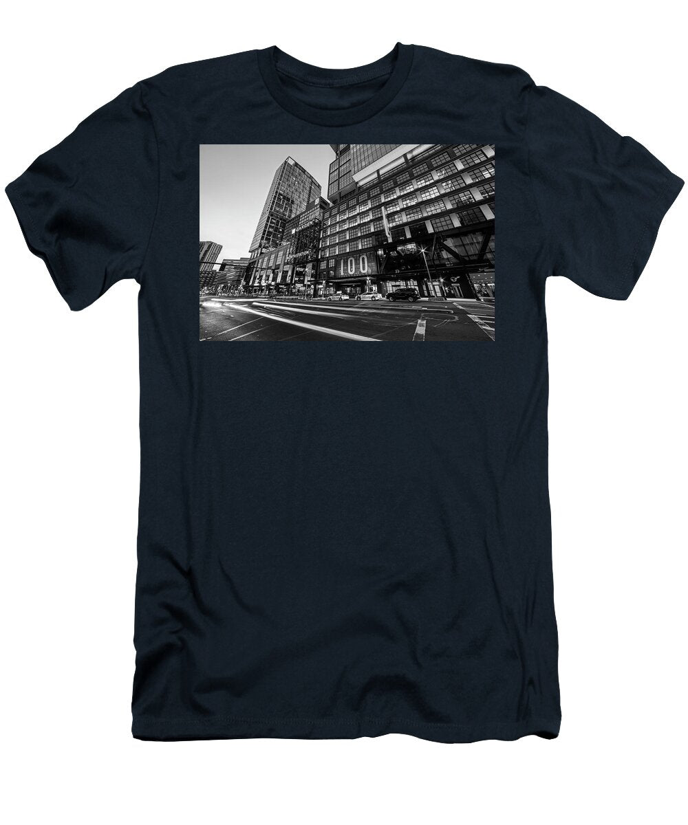 Boston Ma Causeway Street At Dusk Td Garden Black and White Toby Mcguire T-Shirt