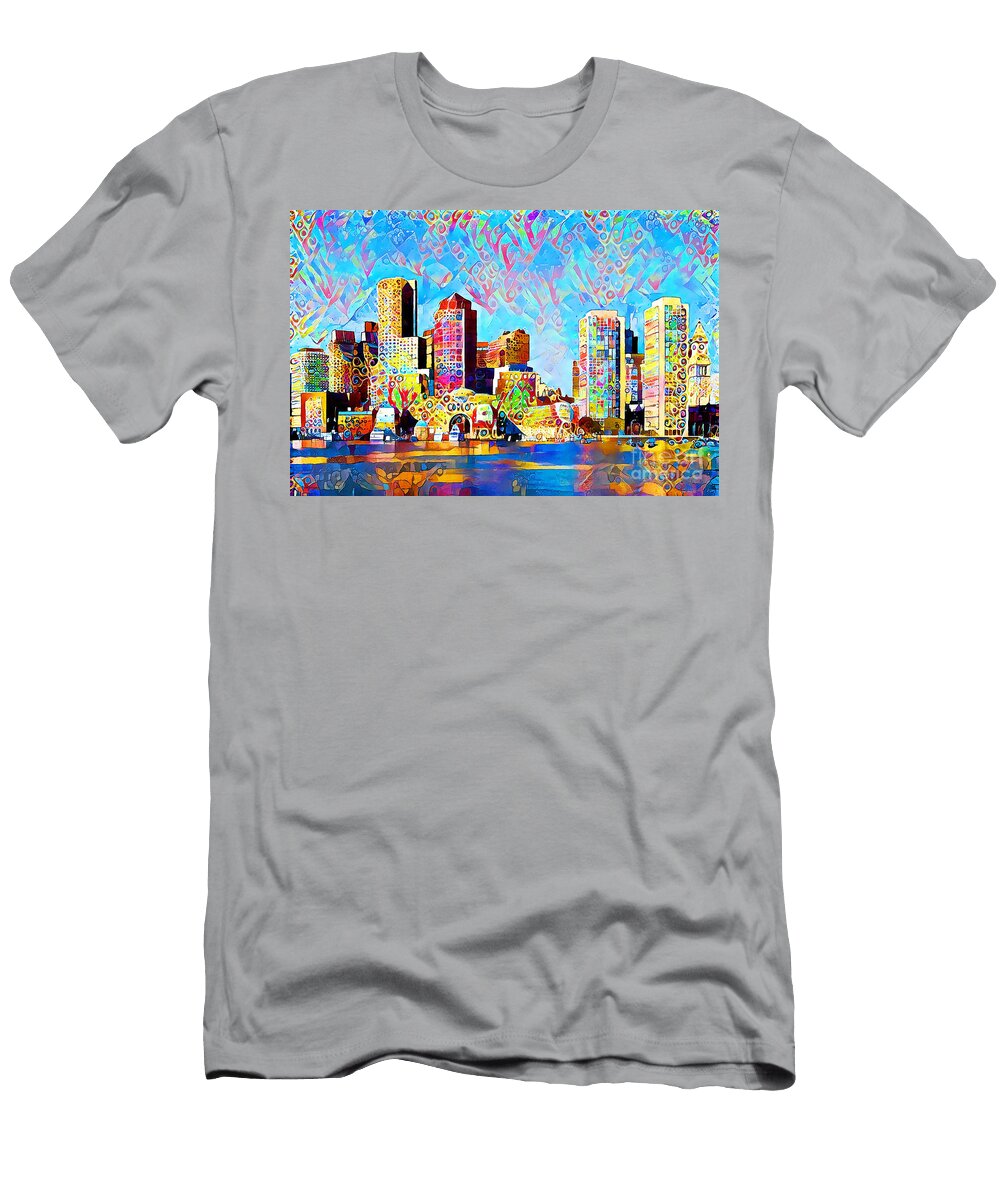 Boston Skyline in Contemporary Vibrant Happy Color Motif 20200430 Wingsdomain Art and Photography T-Shirt