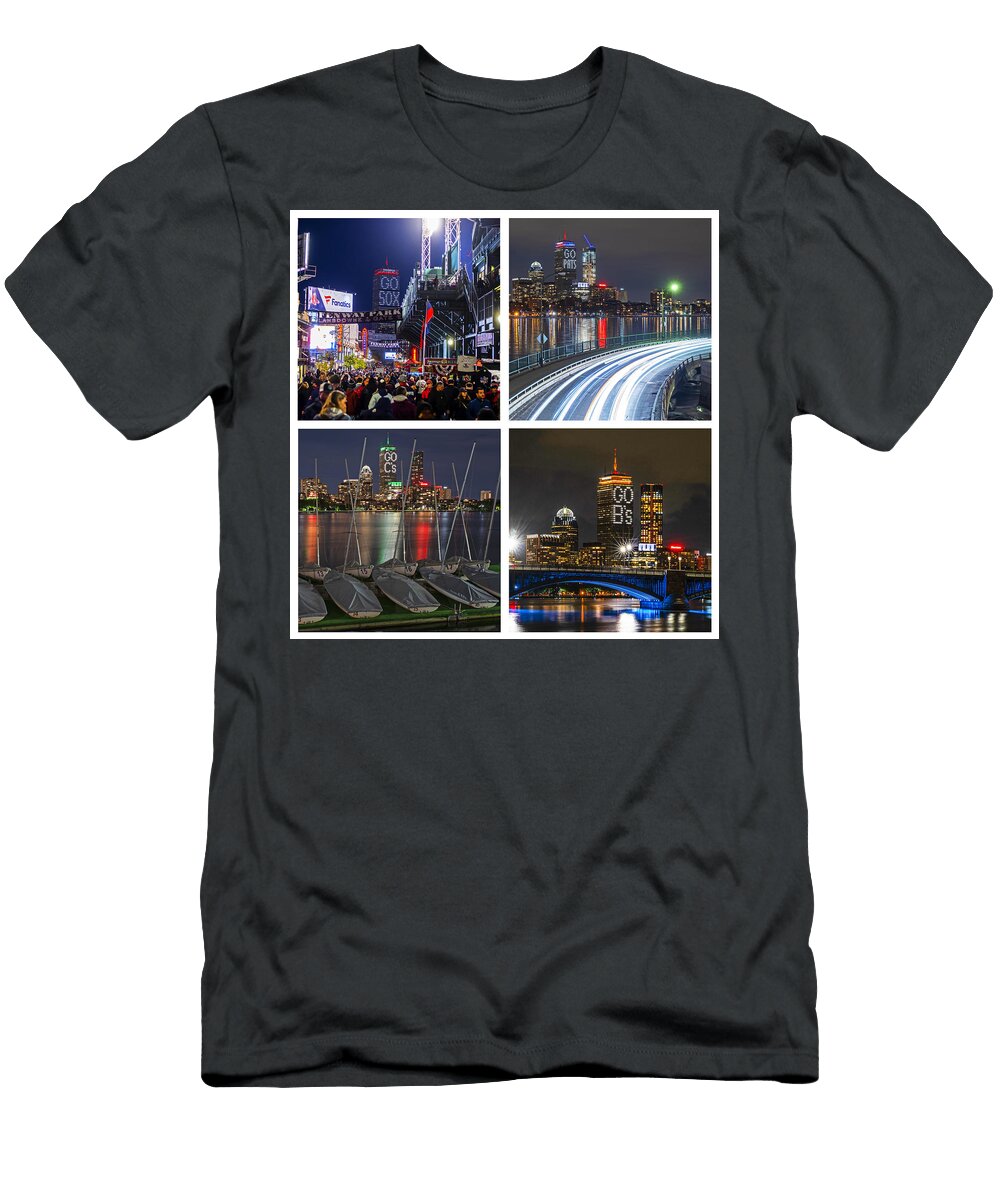 Boston Sports Greatness the Pru Lit Up for the Red Sox Patriots Celtics and Bruins Toby Mcguire T-Shirt