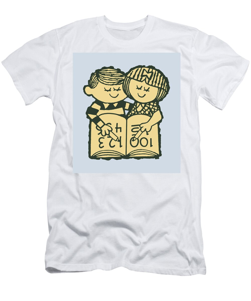 Boy and Girl Looking At a Math Book Csa Images T-Shirt