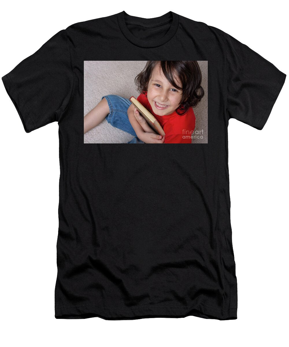 Boy Holding Book As World Book Day Concept Turgay Koca T-Shirt