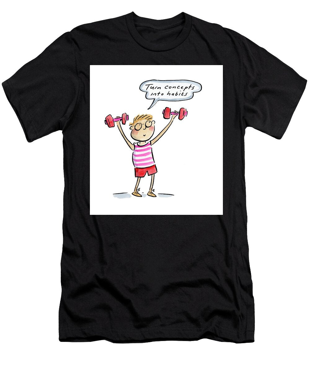 Boy Lifting Pink Dumbbells Rosie Brooks T-Shirt