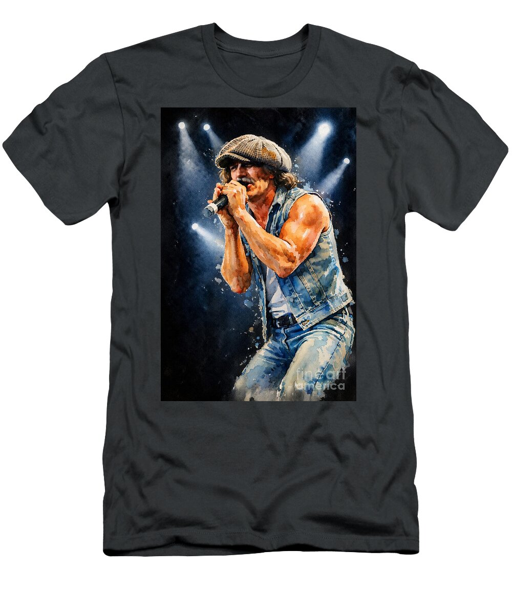 Brian Johnson ACDC Watercolour Painting Portrait Man Cave Wall Art Music Lover Gift Ac DC Dcg Art T-Shirt