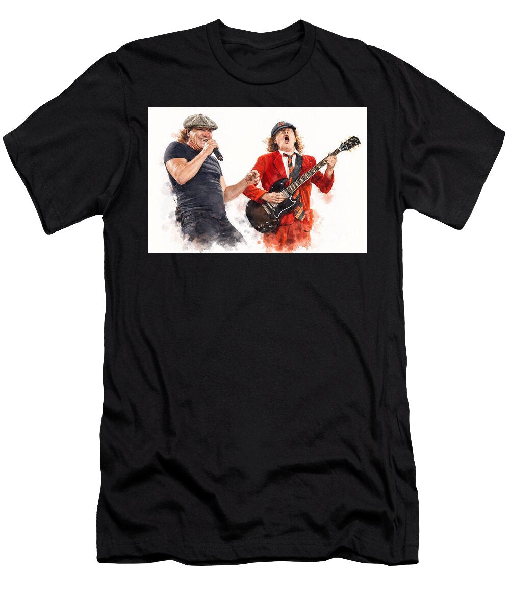 Brian Johnson and Angus Young Watercolour Print Ac DC Rock Legends Wall Art Dcg Art T-Shirt