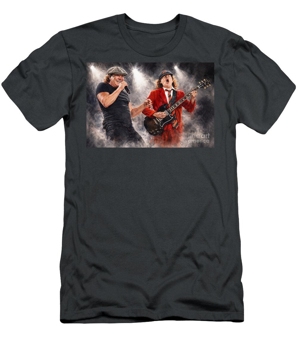 Brian Johnson Angus Young ACDC Watercolour Portrait Rock Band Music Art Print Canvas Wall Art Dcg Art T-Shirt