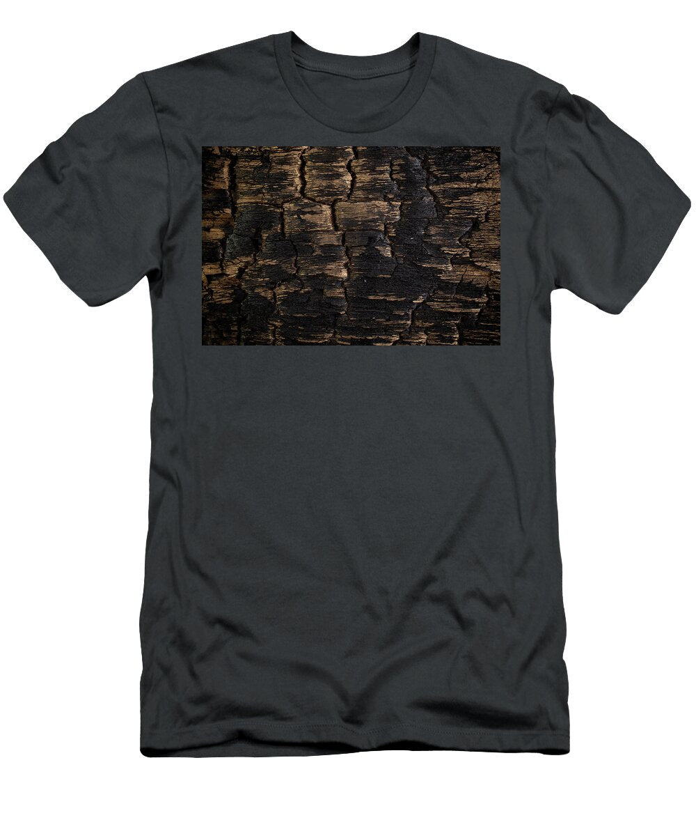Burn Charred Wood Board Black Burned Timber Texture Banner with Dorin Puha T-Shirt
