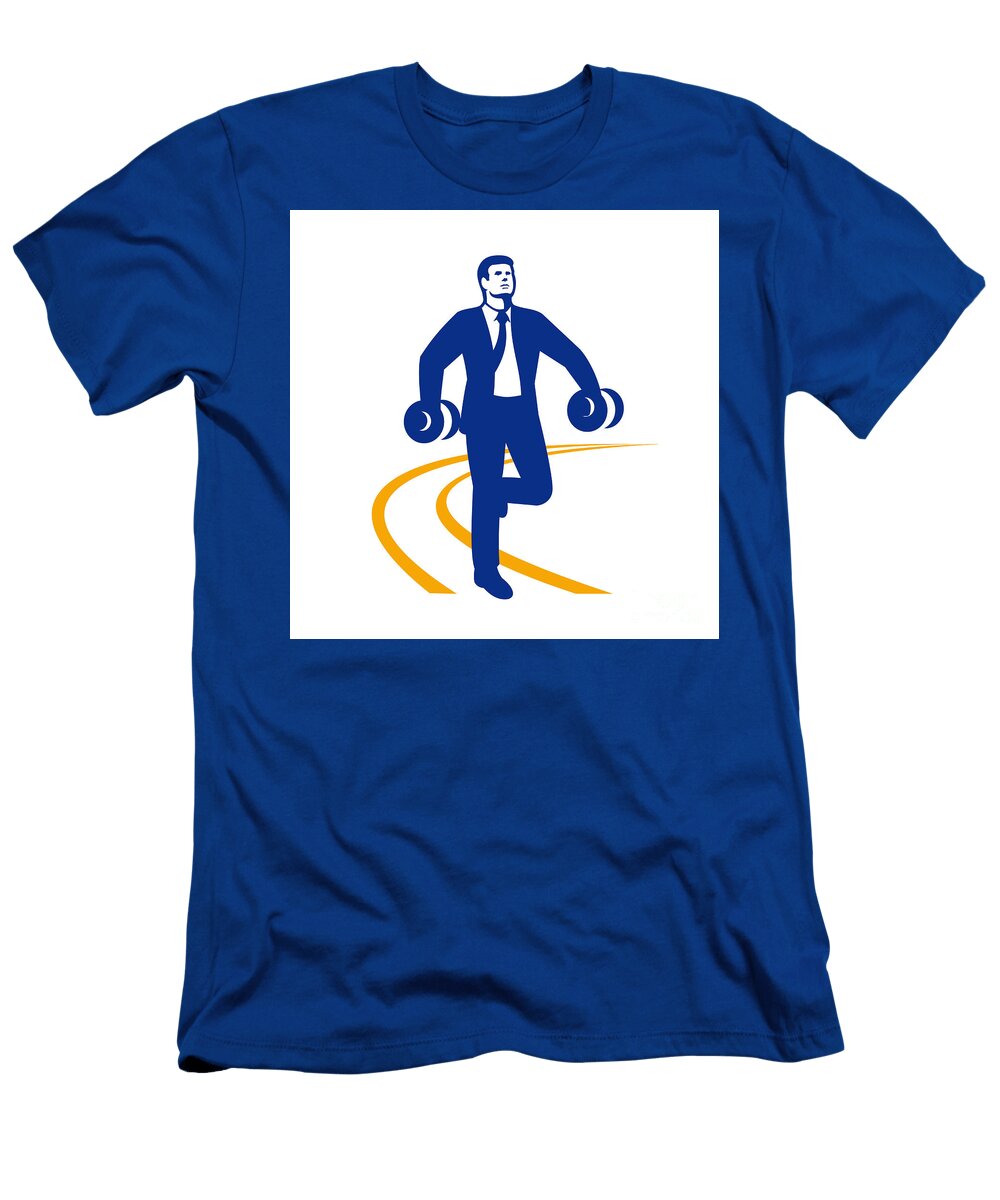 Businessman Power Walking Dumbbells Retro Aloysius Patrimonio T-Shirt