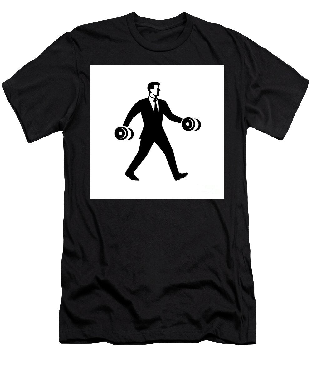 Businessman Power Walking Holding Dumbbell Aloysius Patrimonio T-Shirt