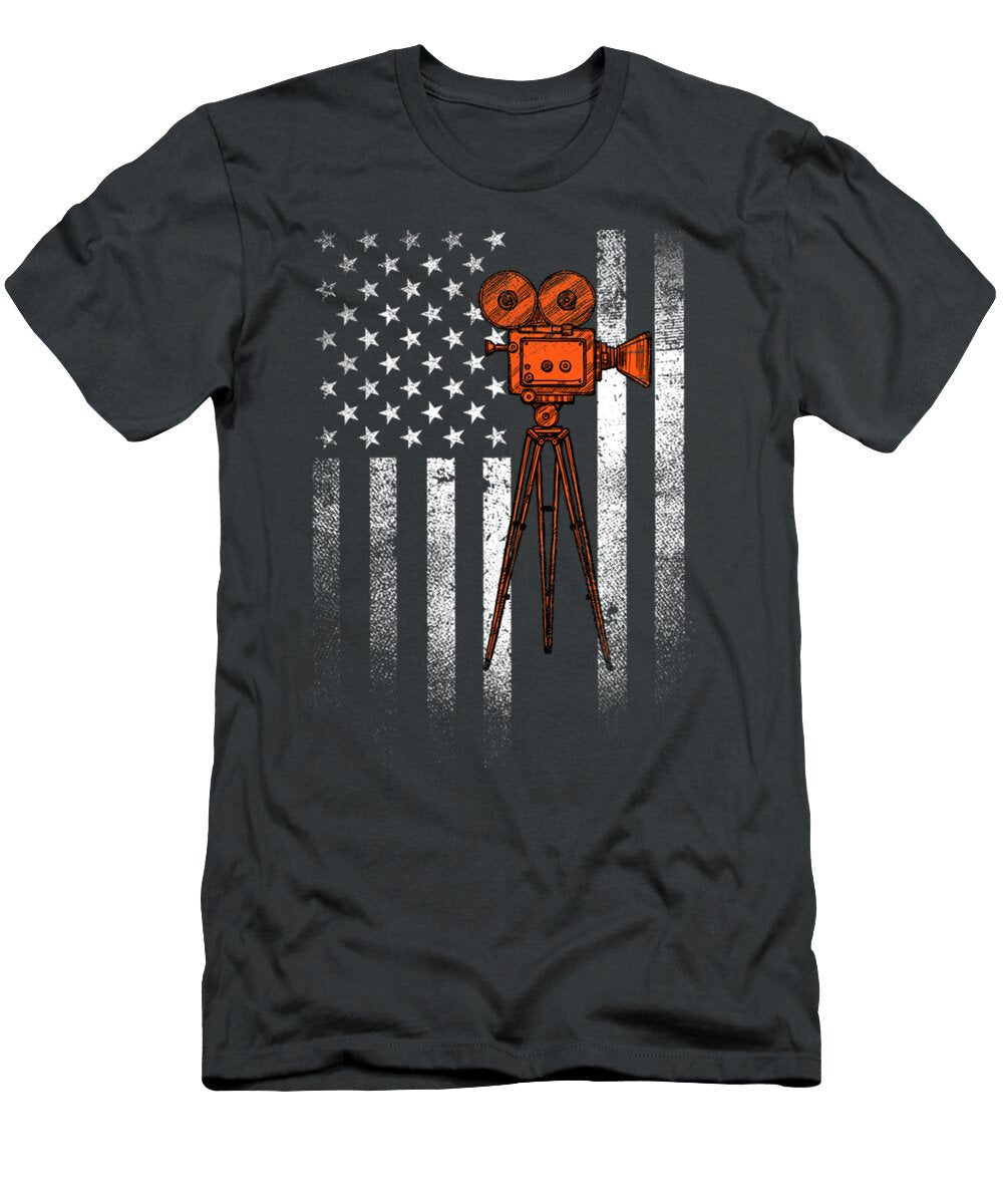 Camera USA Flag Funny Filmmaker Film Director Crew Leighb Eogha T-Shirt