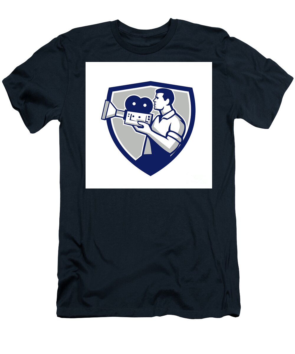 Cameraman Cradling Vintage Movie Camera Crest Retro Aloysius Patrimonio T-Shirt
