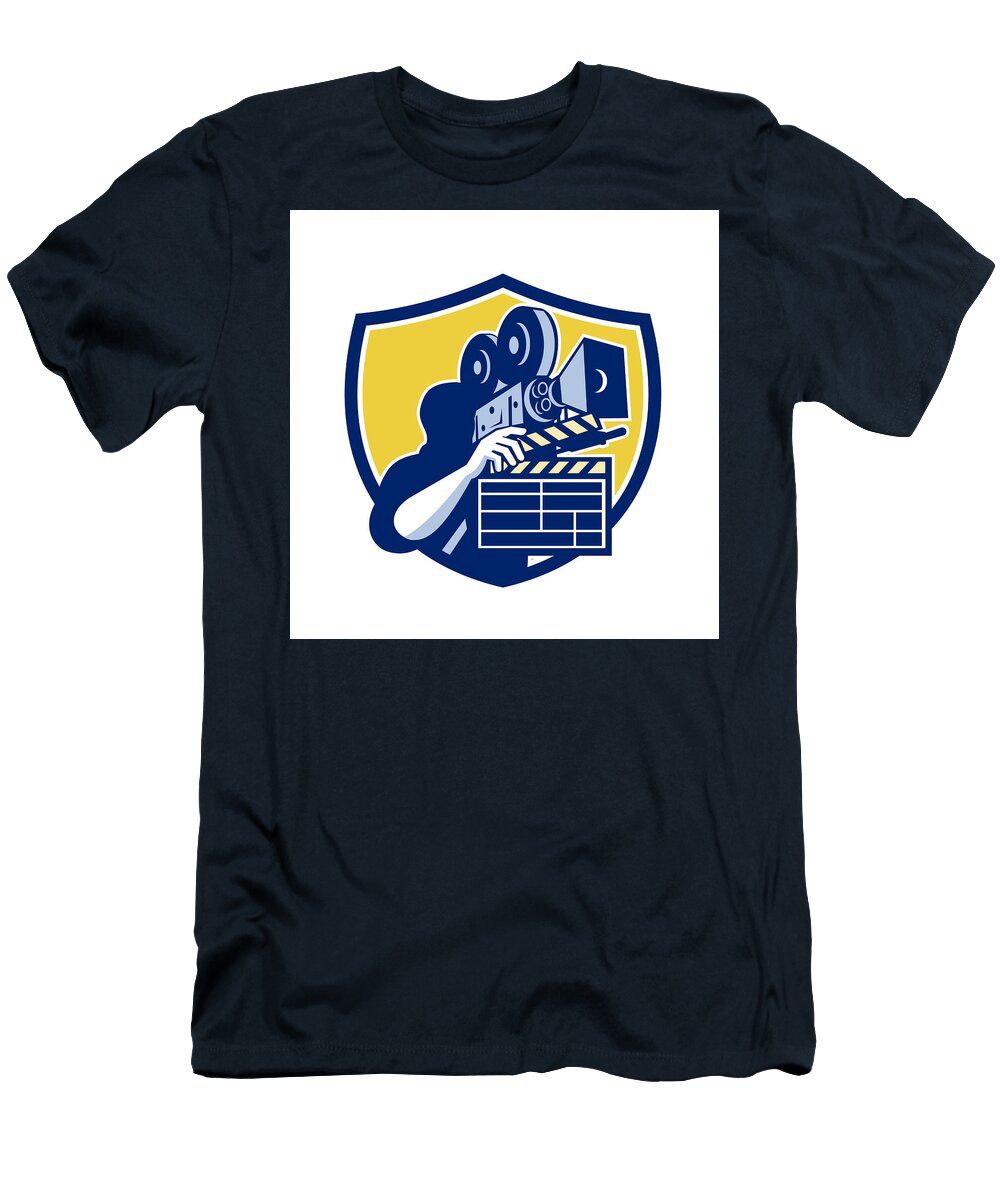 Cameraman Vintage Movie Camera Clapboard Shield Retro Aloysius Patrimonio T-Shirt
